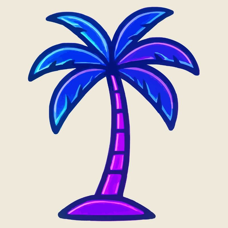 Neon palm tree in night light