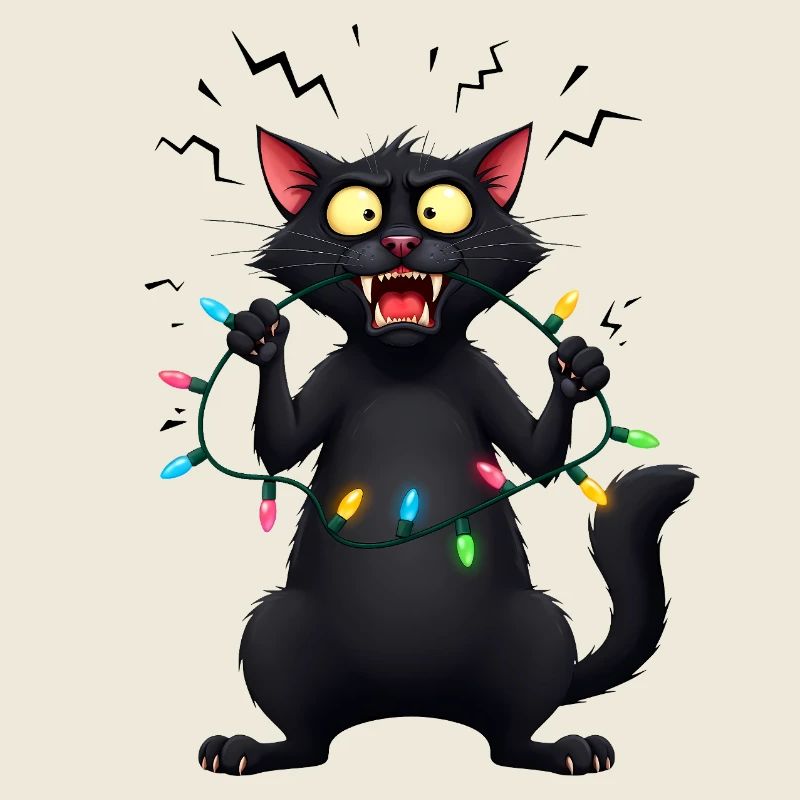 Vilain chat méchant Lumières de Fée de Noël Drôle