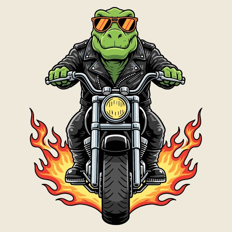 Cool Biker T-Rex Dinosaur Motorcycle Flames
