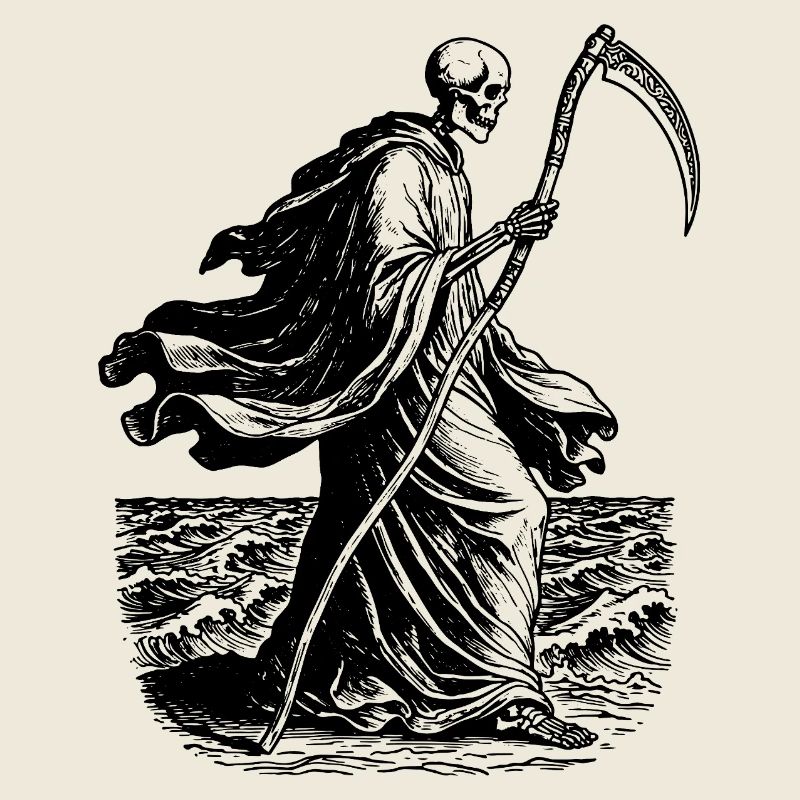  skeleton with the scythe at the sea