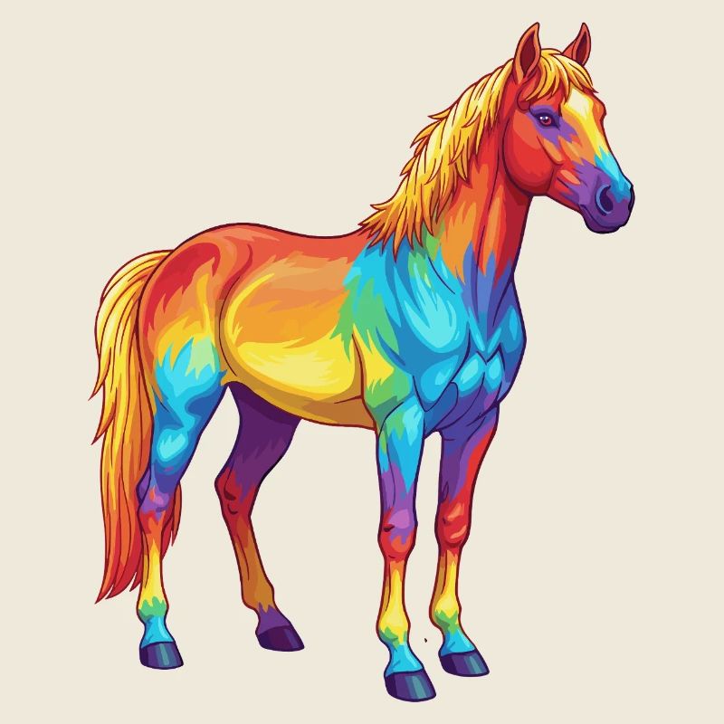 Aquarelle colorée Cheval arc-en-ciel Pop Art