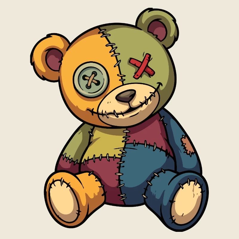 Patchwork Teddy Bear Unique Made of Patch Button Eye