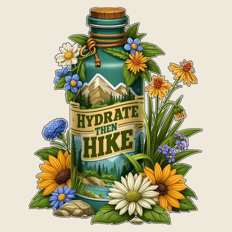 Conception de bouteilles florales Hydratez-vous puis randonnée