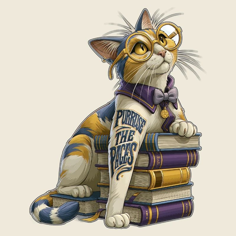 Purruse Les Pages Chat rat de bibliothèque mignon avec des lunettes