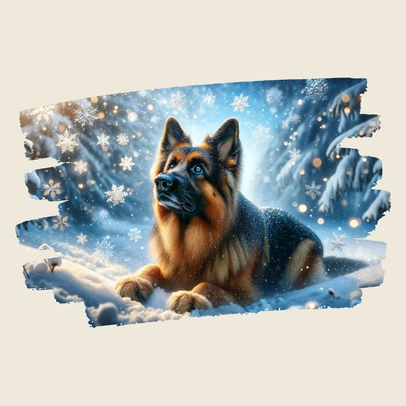 Deutscher Schäferhund in einer magischen Winterlandschaft