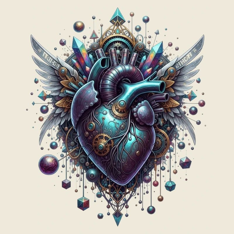 Steampunk heart with wings and crystals