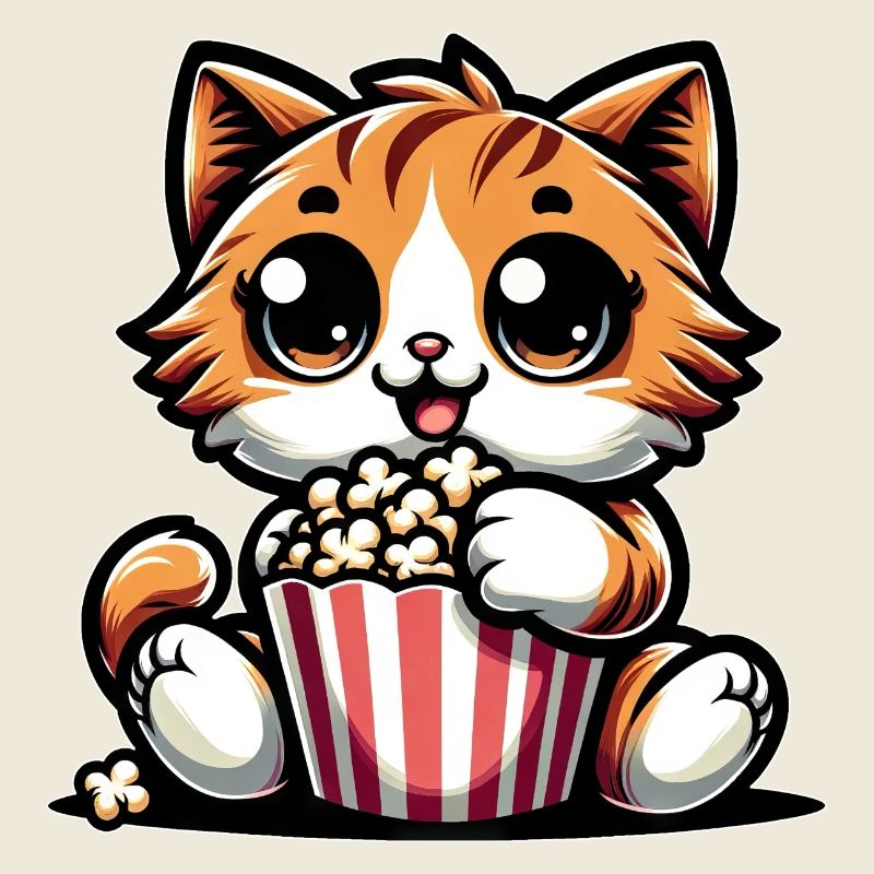 Chat de cinéma, chat mignon avec du pop-corn
