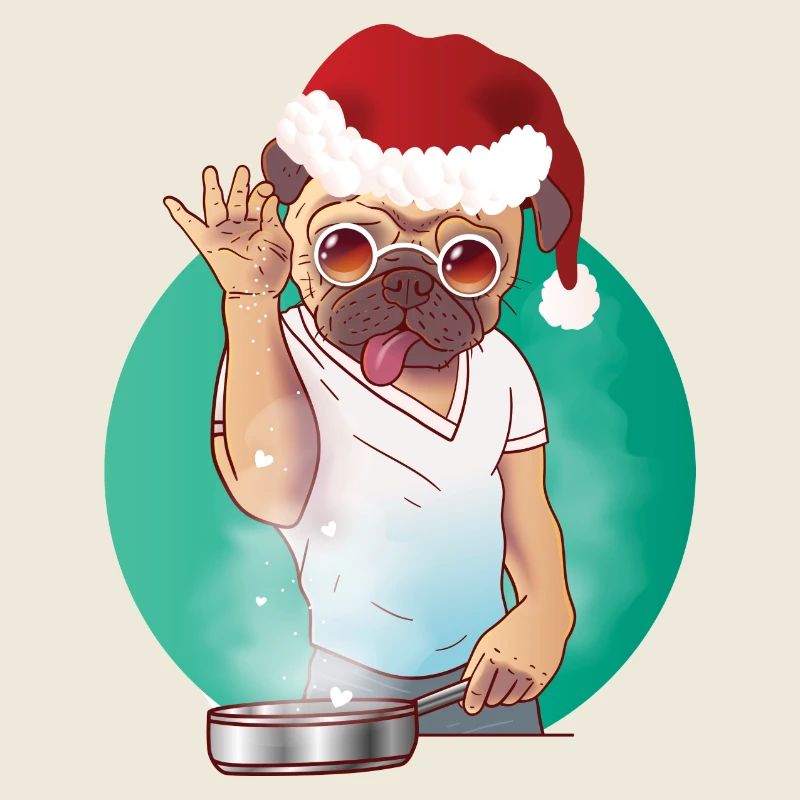 Boiling dog with glasses and santa hat