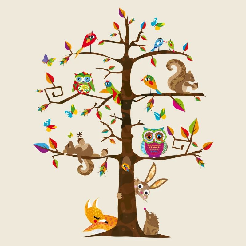 colorful animals on a tree
