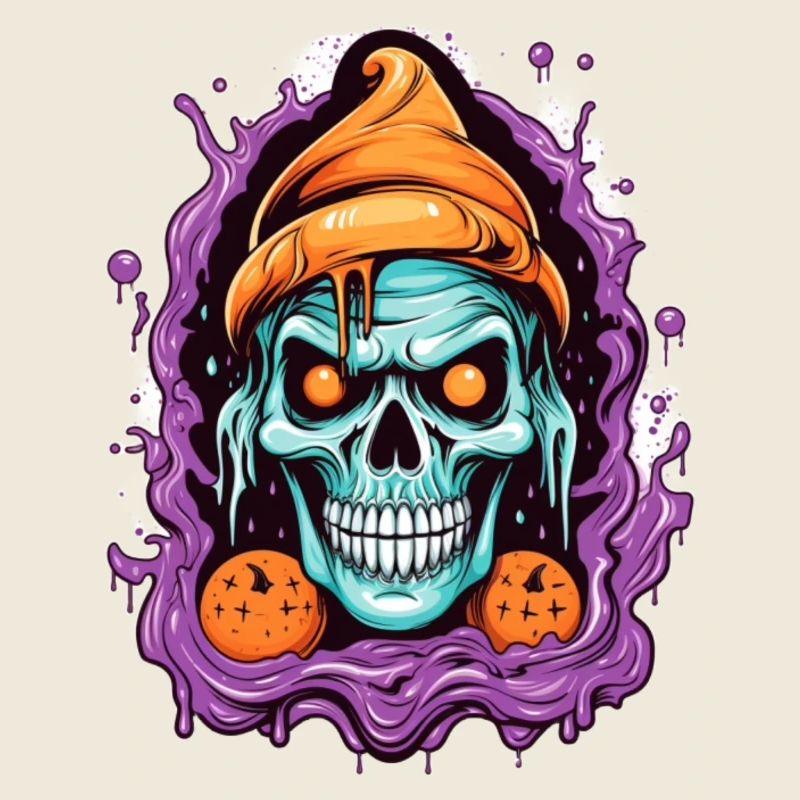 Crâne graffiti avec des éléments d’Halloween