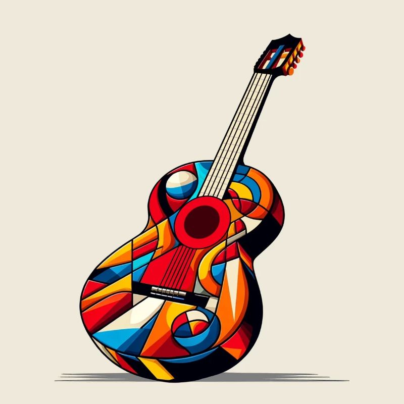 Multicolored Cubist Style Classical Guitar