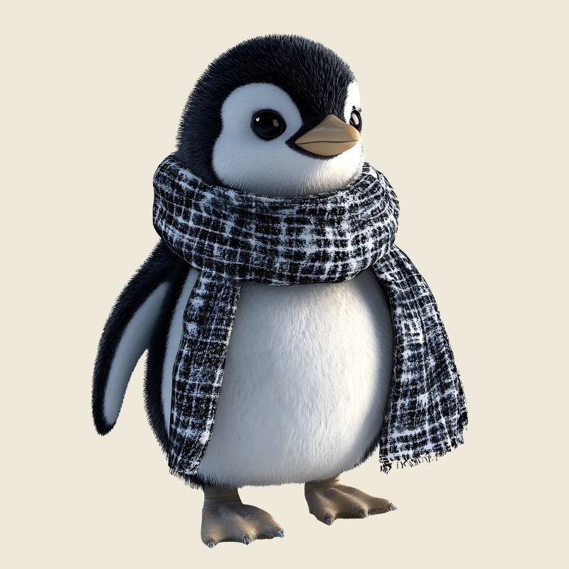 Funny penguin with a scarf