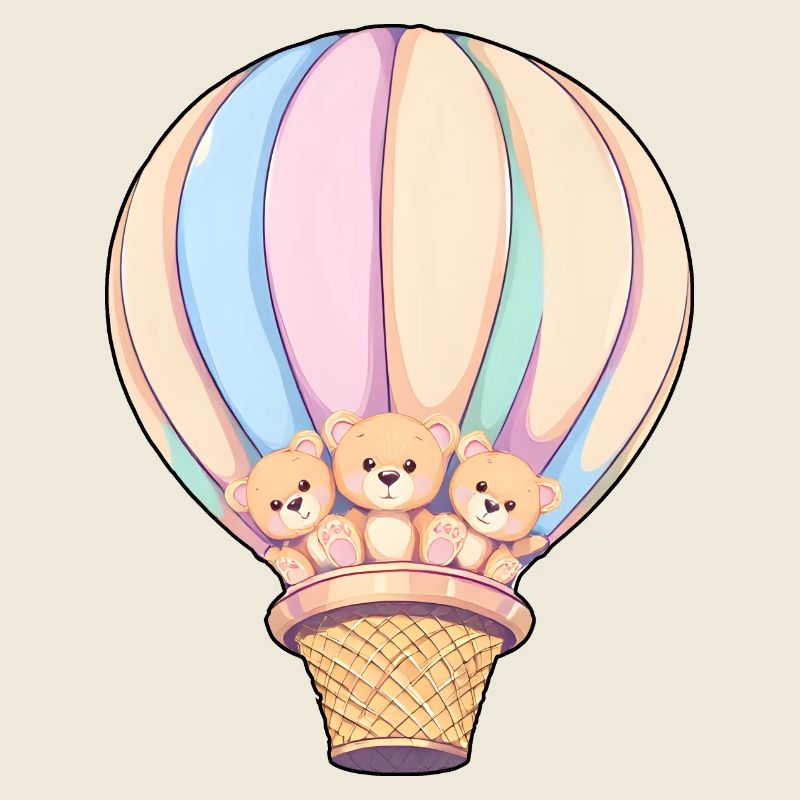 Teddybär-Abenteuer in einem Regenbogen-Heißluftballon