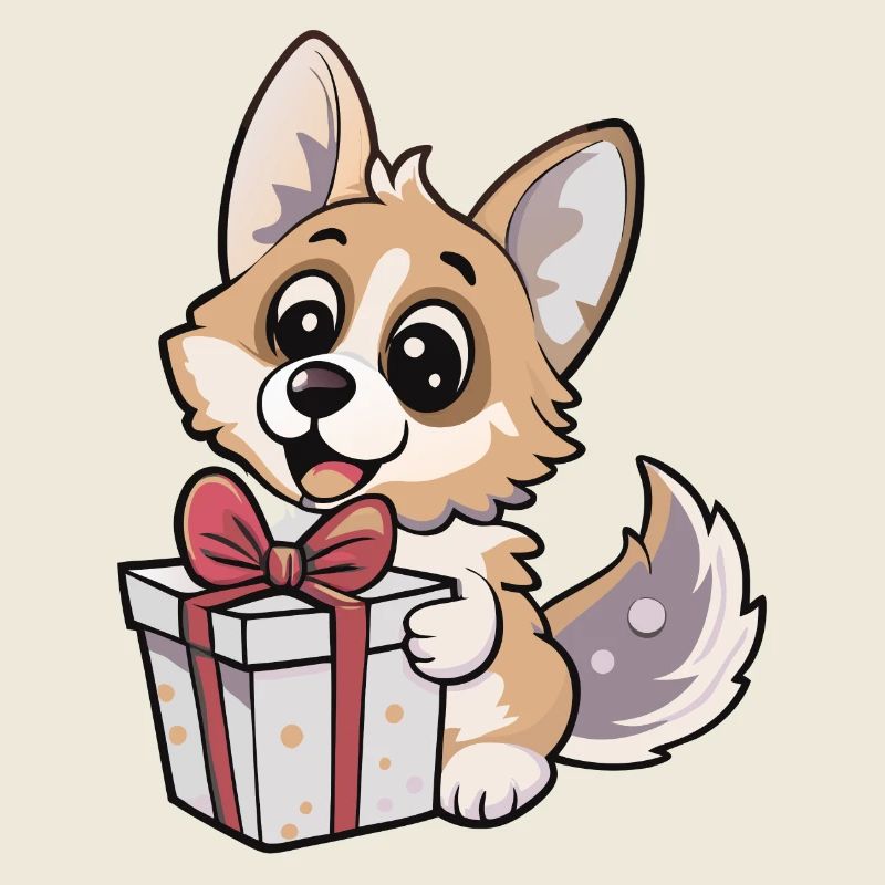 Cute wolf unwrapping gift