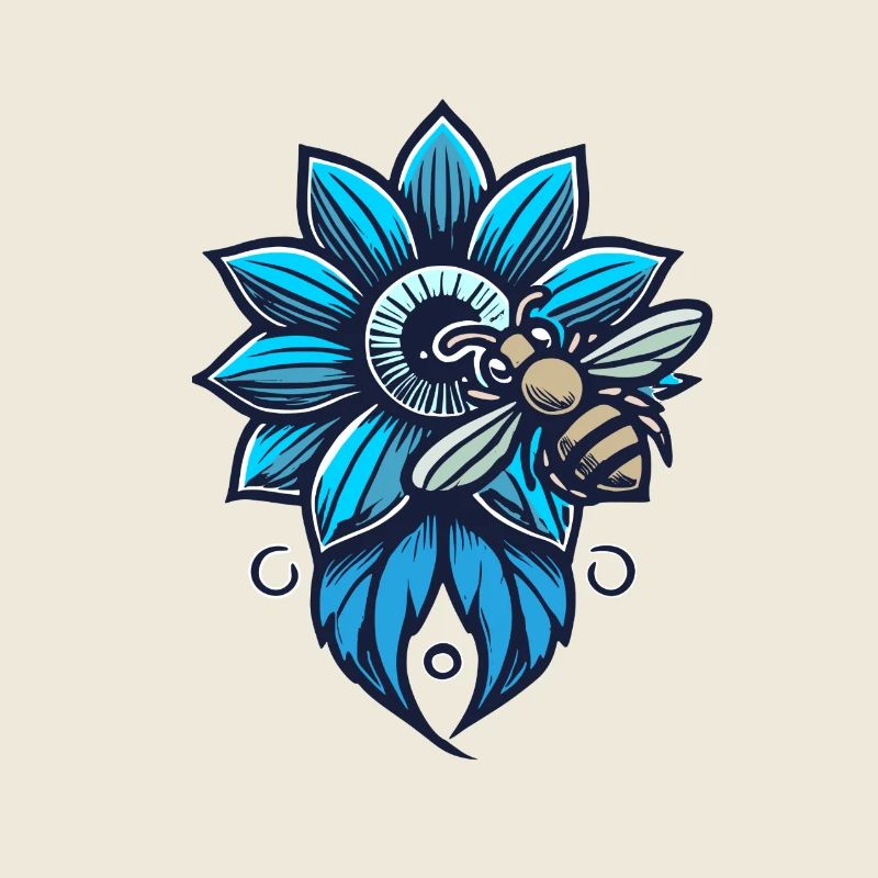 Blue Flower with Bee