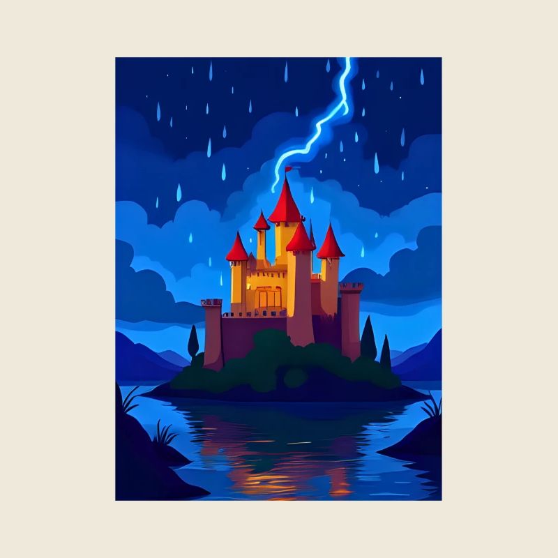 Château enchanté avec éclairage nocturne