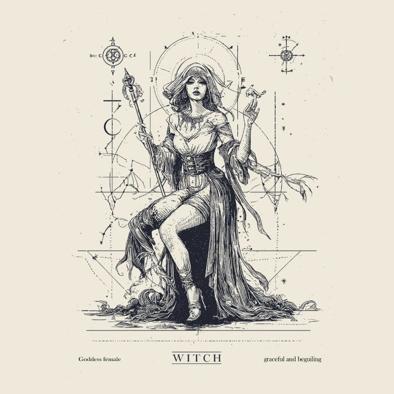 Mystical witch with magic wand