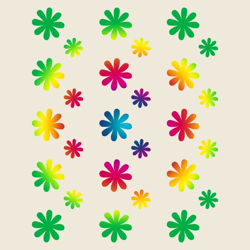 Fleurs colorées - Rétro - Motif de fleurs arc-en-ciel