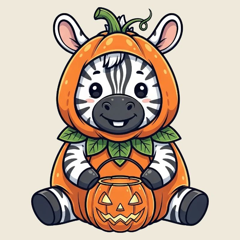 Mignon zèbre d’Halloween avec chapeau et lanterne citrouille
