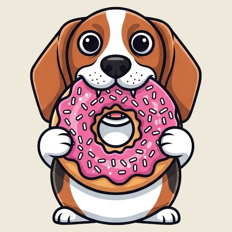 Cute Beagle Dog with Donut Cartoon Dessert