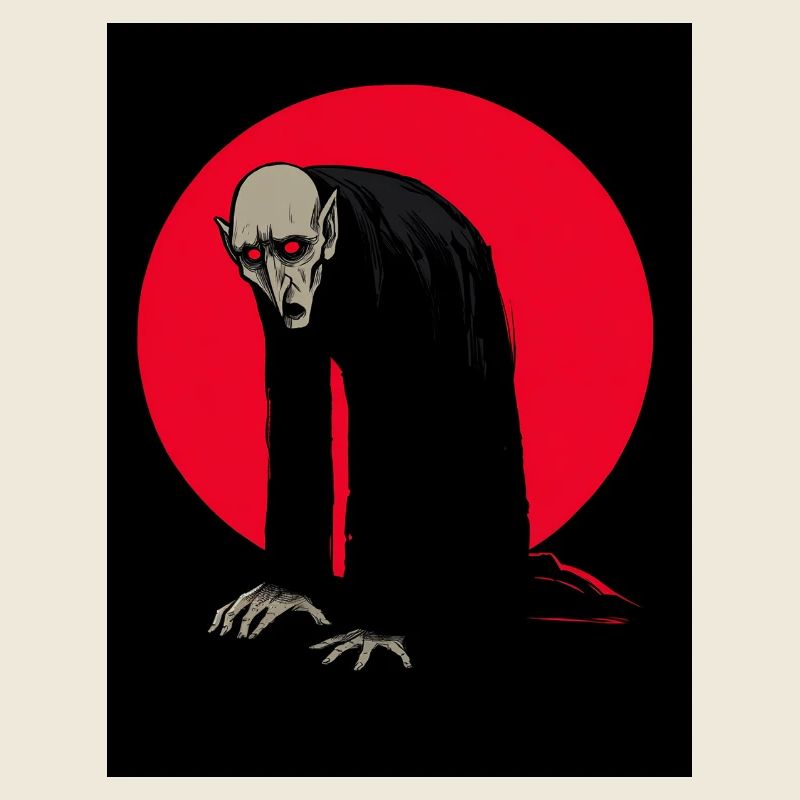 Vampire Nocturne Nosferatu devant la lune rouge