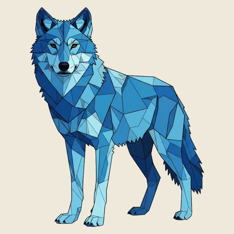 Blauer Polygonwolf