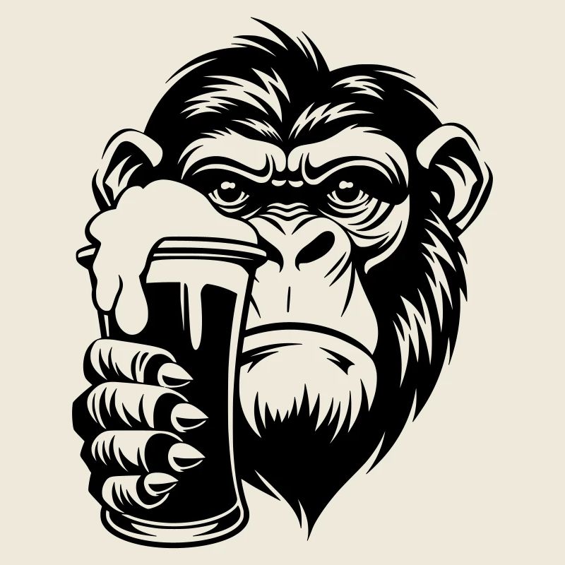 Monkey holding a drink with foam