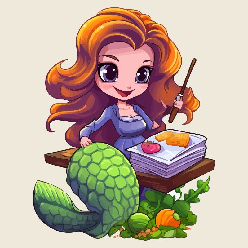 Mermaid artist at drawing board