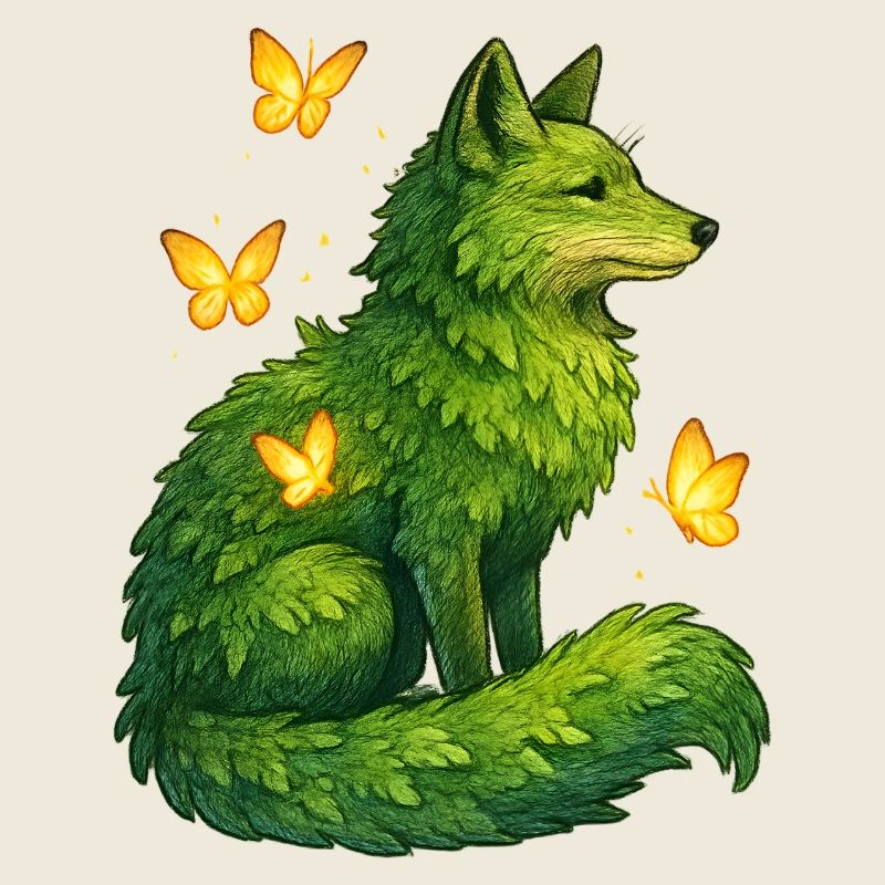Green Fox Butterfly Fantasy