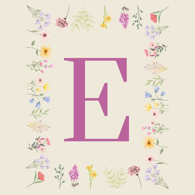 Monogramm E mit Frühlingsblüten