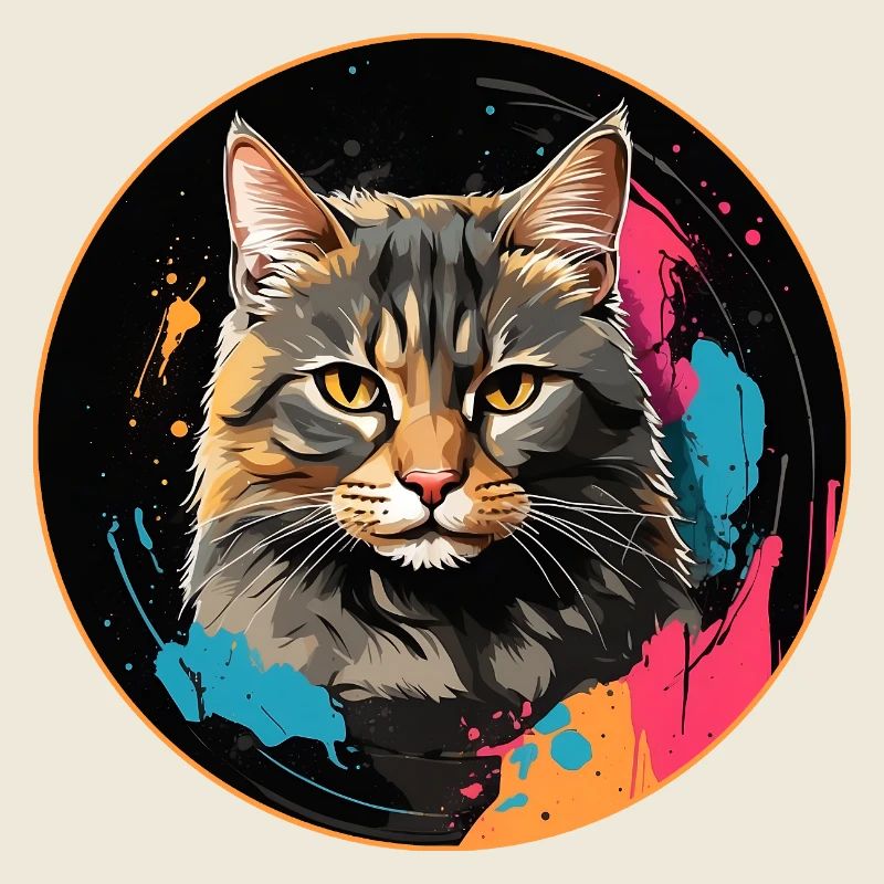 Cute cat portrait in watercolor technique in a circle