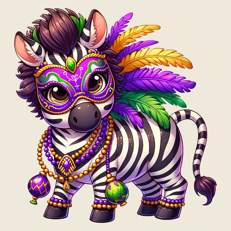 Mardi Gras Zebra Comic Cute