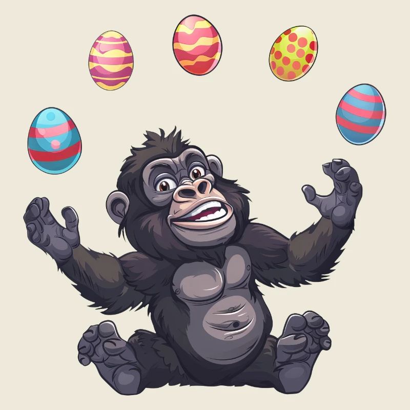 Jongleur de gorille de Pâques avec des œufs