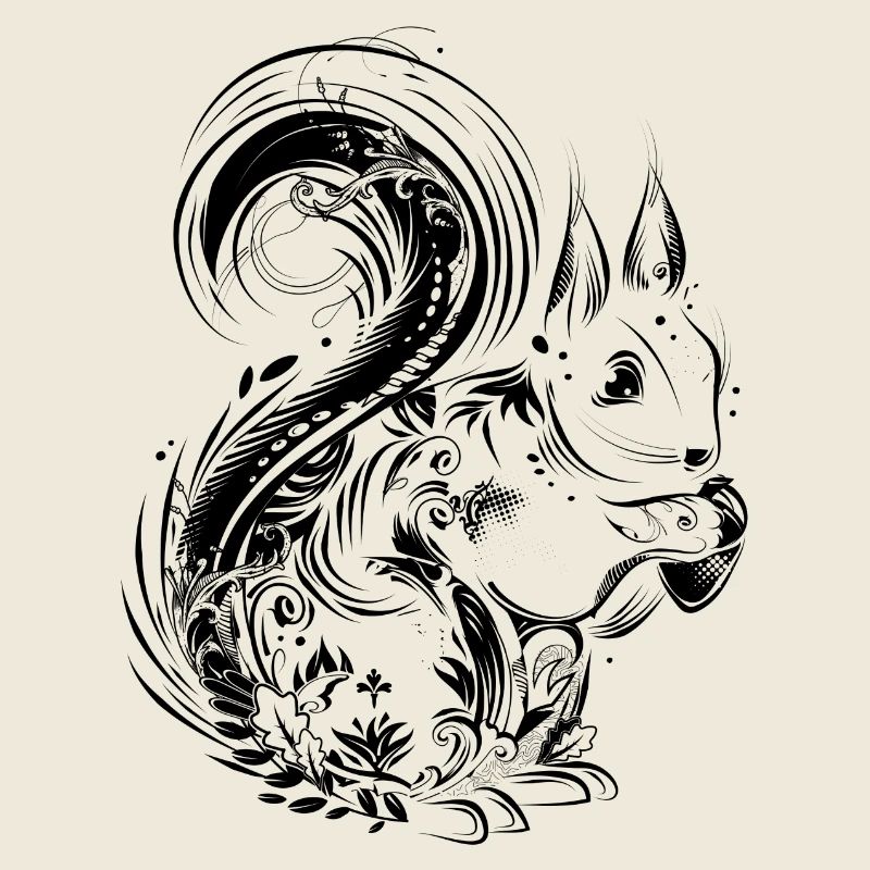 Eichhörnchen mit Eichel in den Pfoten