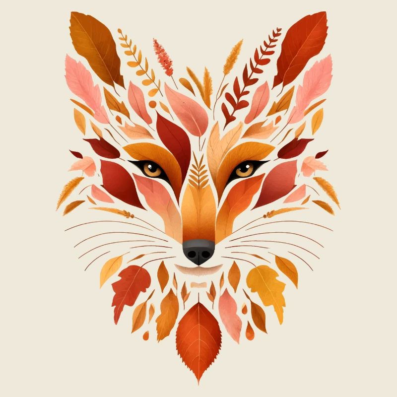 Fox head designed from different leaves