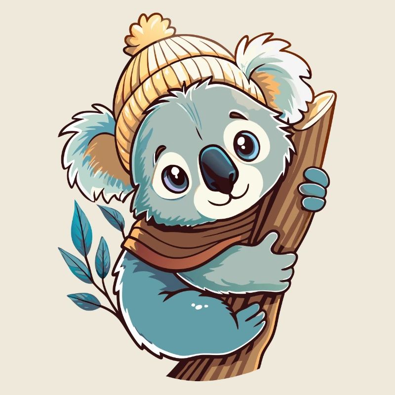 Mignon koala avec écharpe et chapeau à pompon.