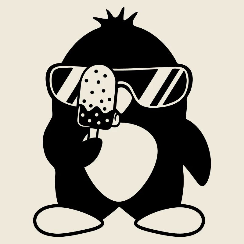 Pinguin schleckt Eis am Stiel isst Eiscreme lecker