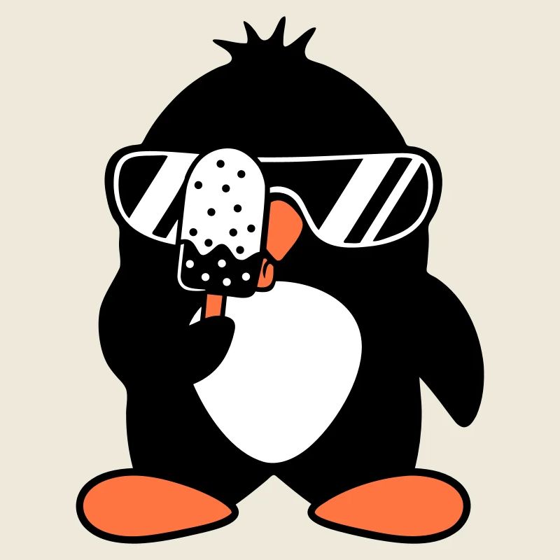 Pinguin schleckt Eis am Stiel isst Eiscreme lecker