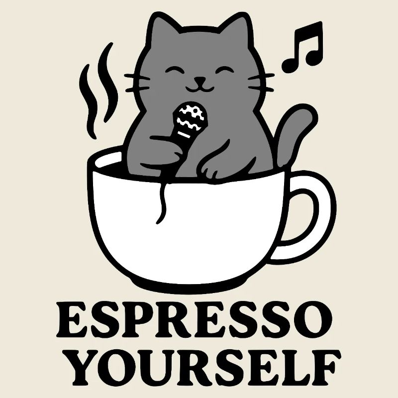 Graue Katze, Espressotasse, Kaffee, Gesang, Express