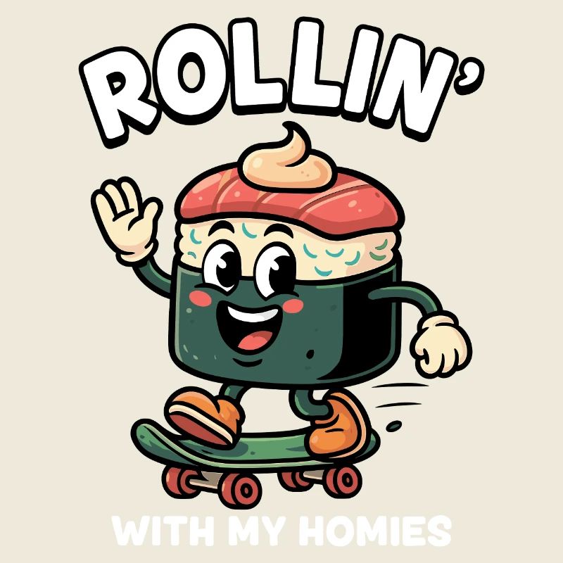 Funny sushi on skateboard