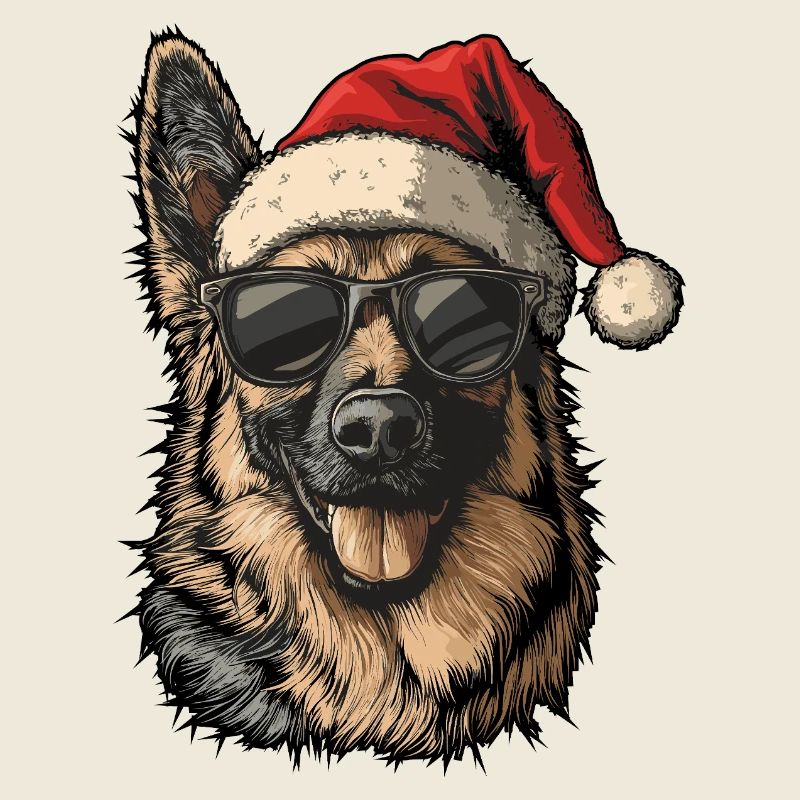 Cooler Deutscher Schäferhund mit Weihnachtsmütze