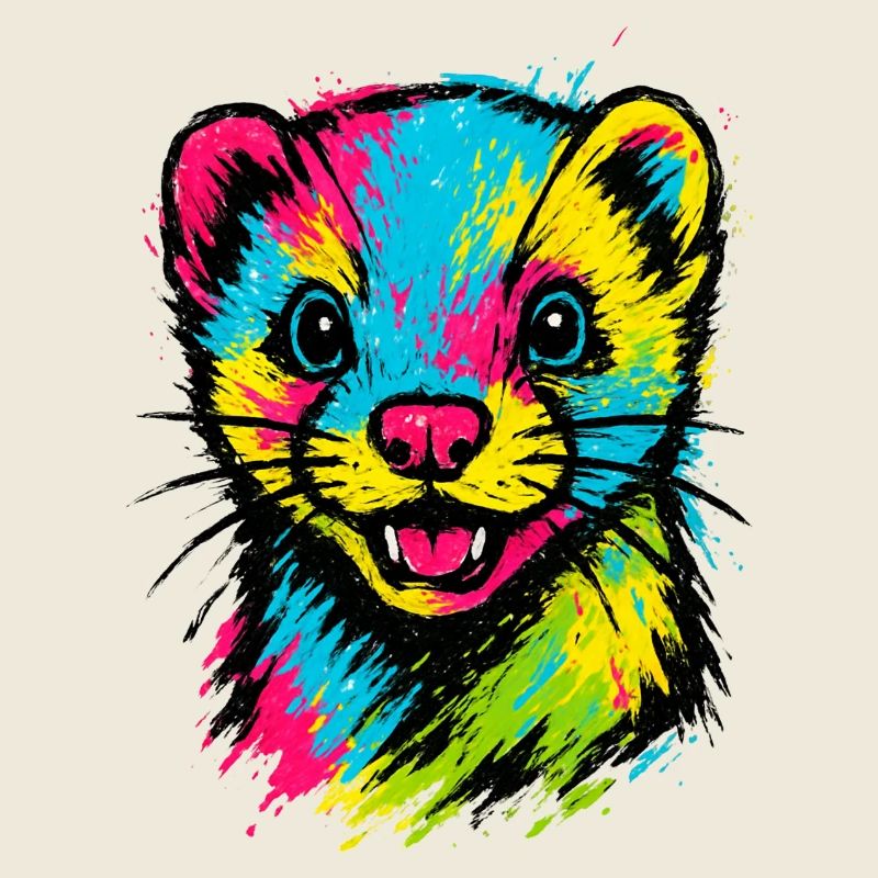 aPortrait de Furet Coloré Style Pop Art Fun