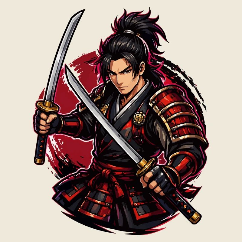 Samurai Fighter in Red Swirl