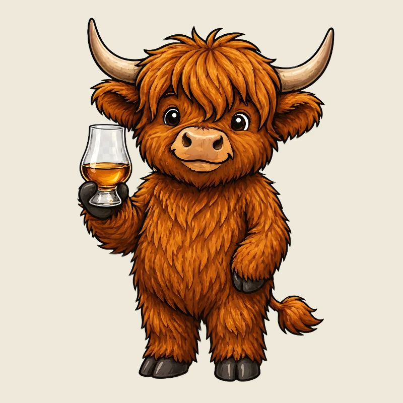 Highland Cattle mit Whiskyglas