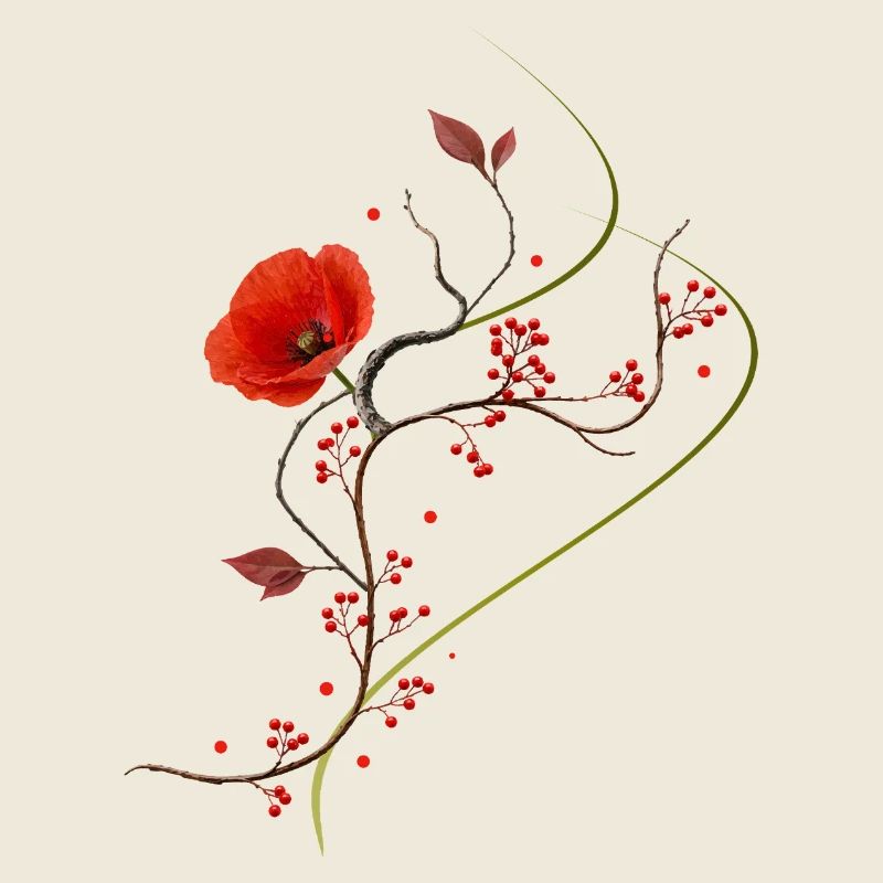 Ikebana Collage avec style zen de pavot