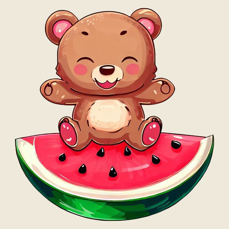 L’ours s’assoit sur la pastèque - Mignon