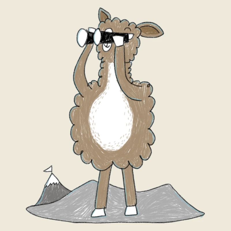 Lama mit Fernglas