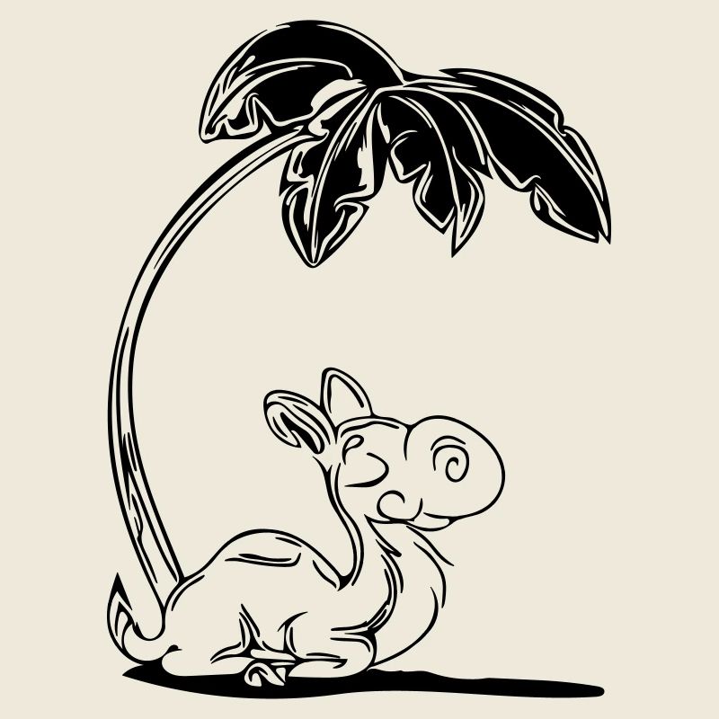 Sweet camel under a palm tree