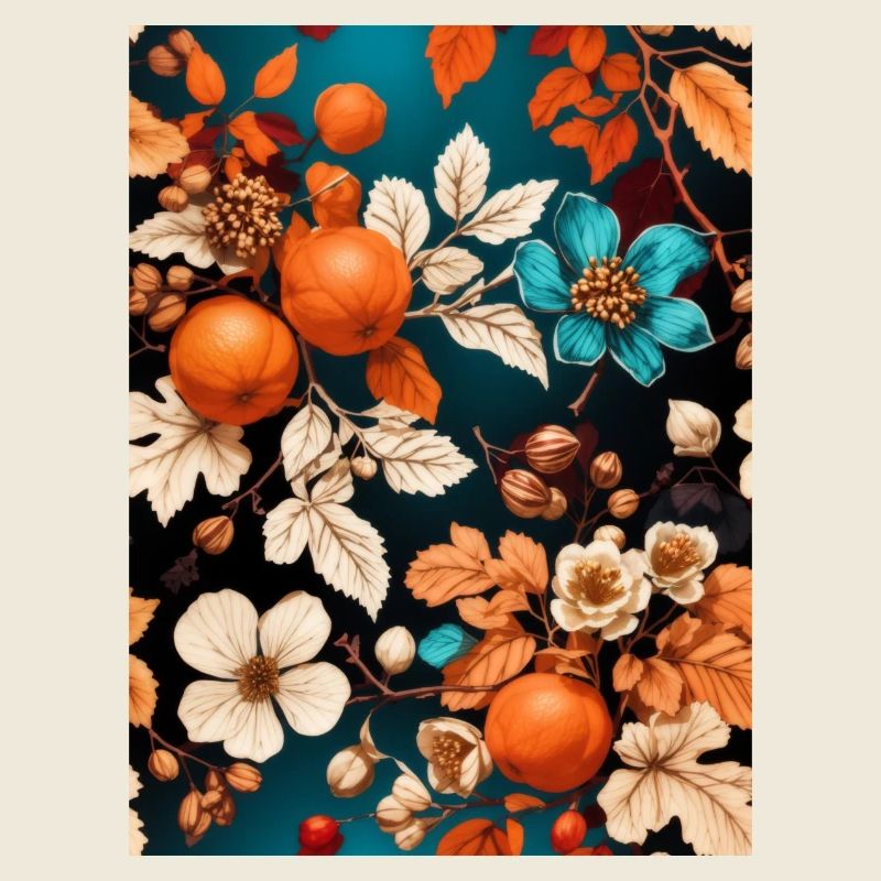 Fleurs d’automne avec mandarines et noix