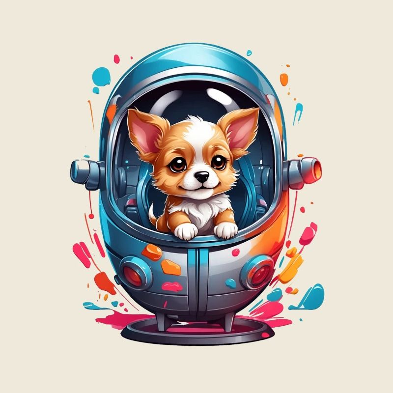 Chiot de l’espace en combinaison spatiale